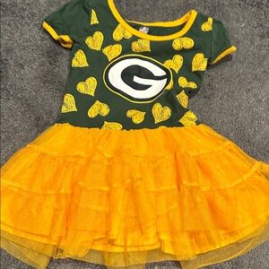 NFL Green Bay Packers Green and Yellow Heart Dress Toddler Size2T